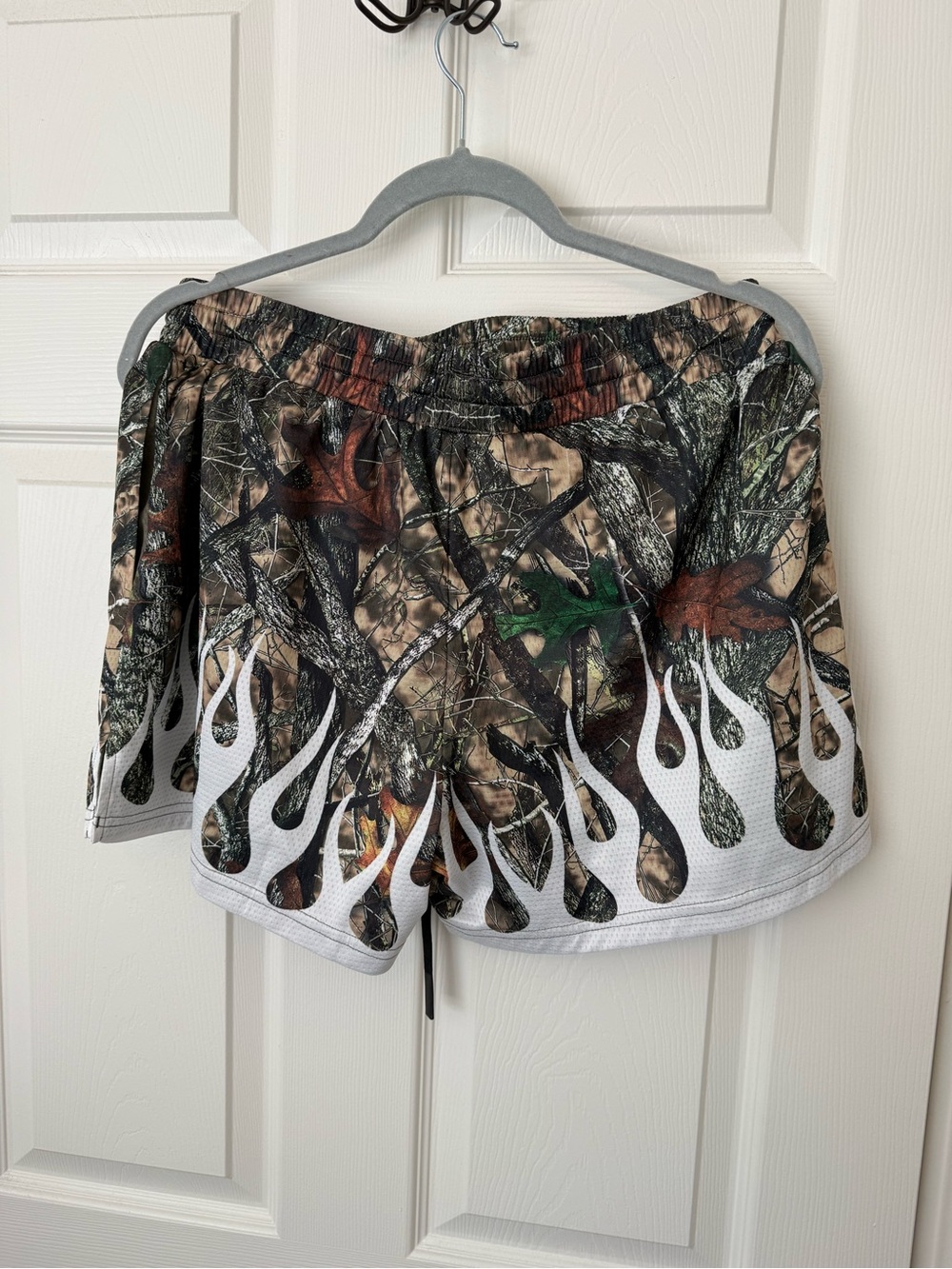 Kill Crew Women’s Camouflage Athletic Shorts with Flame Trim - Brown/Green